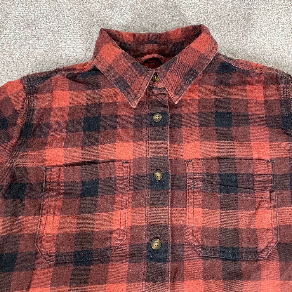 Carhartt Flannel‎ Shirt Womens Small 4 6 Buffalo Plaid Pockets Button Red Black